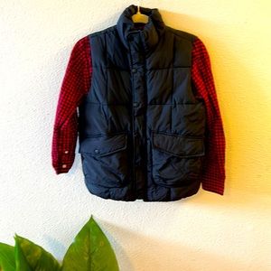 Boys puffy vest & button up plaid shirt
